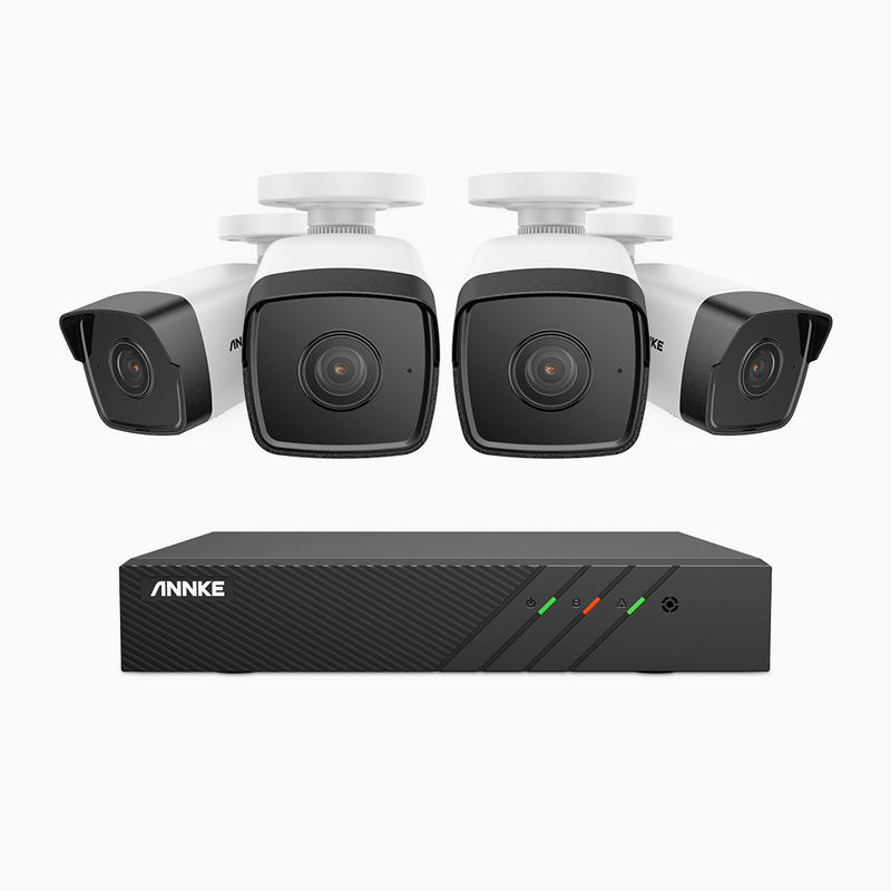 H500 - 5MP Super HD 8 Channel 4 Cameras PoE Security System, EXIR 2.0 Night Vision, Built-in Microphone & SD Card Slot, IP67, Works with Alexa