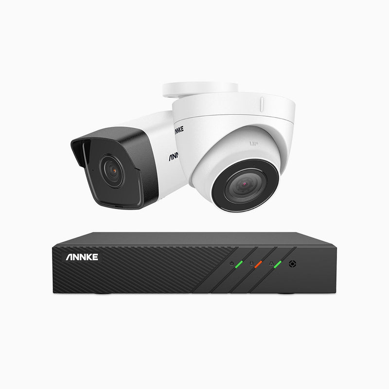 H500 - 3K 8 Channel PoE Security System with 1 Bullet & 1 Turret Cameras, EXIR 2.0 Night Vision, Built-in Mic & SD Card Slot, Works with Alexa ,IP67 Waterproof, RTSP Supported