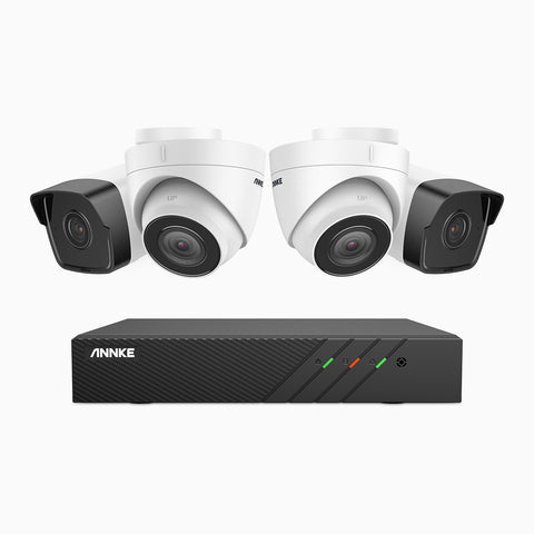 H500 - 3K 8 Channel PoE Security System with 2 Bullet & 2 Turret Cameras, EXIR 2.0 Night Vision, Built-in Mic & SD Card Slot, Works with Alexa ,IP67 Waterproof, RTSP Supported