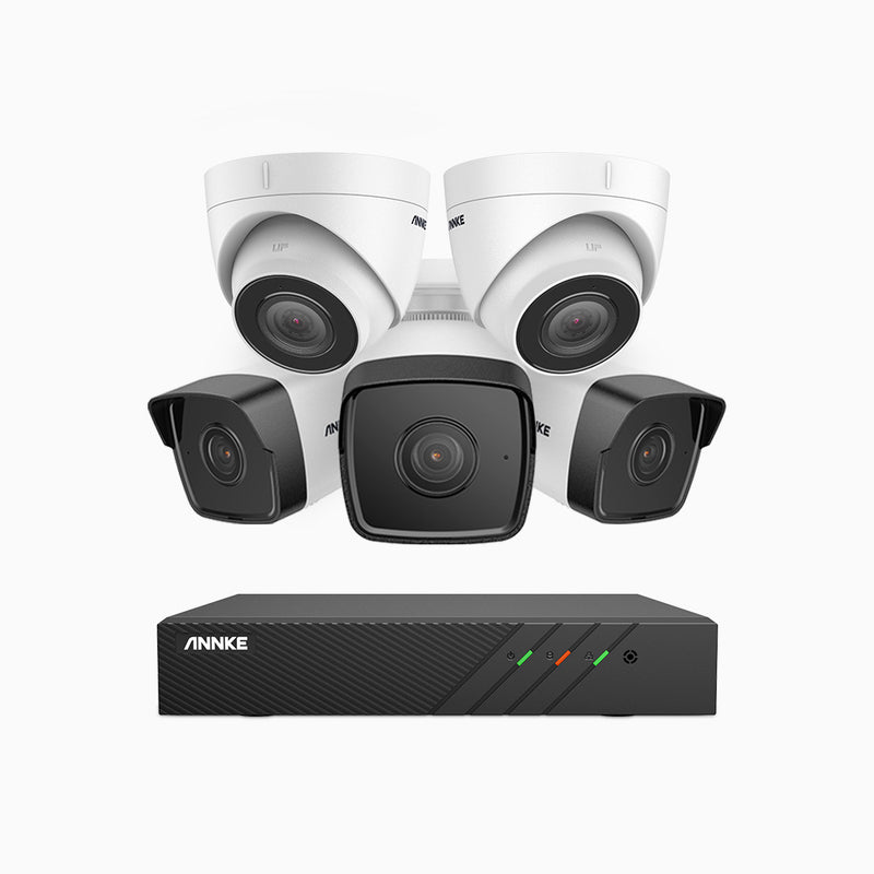 H500 - 3K 8 Channel PoE Security System with 3 Bullet & 2 Turret Cameras, EXIR 2.0 Night Vision, Built-in Mic & SD Card Slot, RTSP Supported, Works with Alexa ,IP67 Waterproof, RTSP Supported