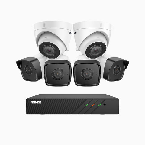 H500 - 3K 8 Channel PoE Security System with 4 Bullet & 2 Turret Cameras, EXIR 2.0 Night Vision, Built-in Mic & SD Card Slot, RTSP Supported, Works with Alexa ,IP67 Waterproof, RTSP Supported