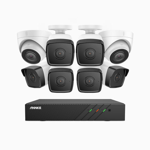 H500 - 3K 8 Channel PoE Security System with 6 Bullet & 2 Turret Cameras, EXIR 2.0 Night Vision, Built-in Mic & SD Card Slot, RTSP Supported, Works with Alexa ,IP67 Waterproof, RTSP Supported