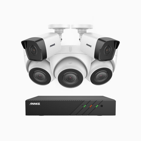 H500 - 3K 8 Channel PoE Security System with 2 Bullet & 3 Turret Cameras, EXIR 2.0 Night Vision, Built-in Mic & SD Card Slot, RTSP Supported, Works with Alexa ,IP67 Waterproof, RTSP Supported