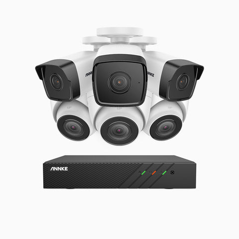 H500 - 3K 8 Channel PoE Security System with 3 Bullet & 3 Turret Cameras, EXIR 2.0 Night Vision, Built-in Mic & SD Card Slot, RTSP Supported, Works with Alexa ,IP67 Waterproof, RTSP Supported