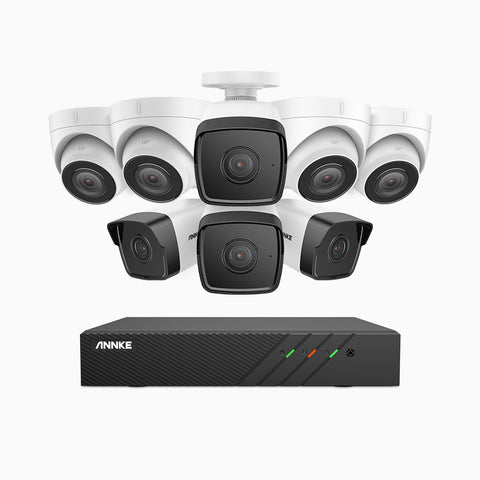 H500 - 3K 8 Channel PoE Security System with 4 Bullet & 4 Turret Cameras, EXIR 2.0 Night Vision, Built-in Mic & SD Card Slot, RTSP Supported, Works with Alexa ,IP67 Waterproof, RTSP Supported