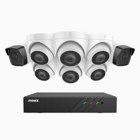 H500 - 3K 8 Channel PoE Security System with 2 Bullet & 6 Turret Cameras, EXIR 2.0 Night Vision, Built-in Mic & SD Card Slot, RTSP Supported, Works with Alexa ,IP67 Waterproof, RTSP Supported
