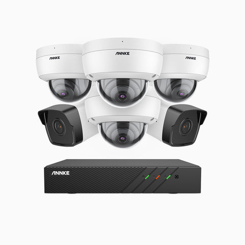 H500 - 3K 8 Channel PoE Security System with 2 Bullet & 4 Dome Cameras, EXIR 2.0 Night Vision, Built-in Mic & SD Card Slot, RTSP Supported, Works with Alexa ,IP67 Waterproof, RTSP Supported