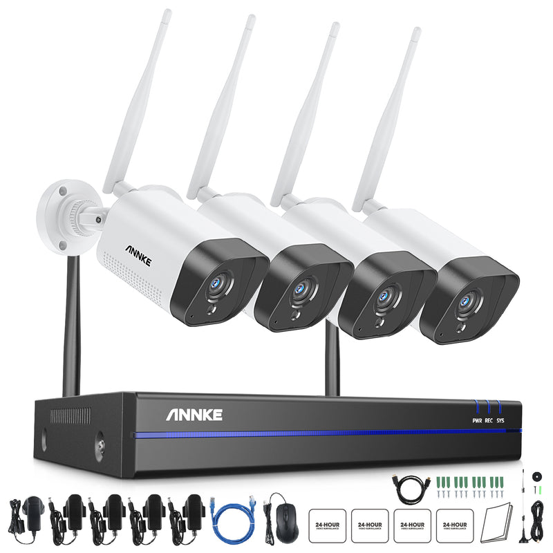 WS300 – 2K Super HD 8 Channel 4 Cameras Wireless NVR Security System, Built-in Mic, Human Recognition, Works with Alexa