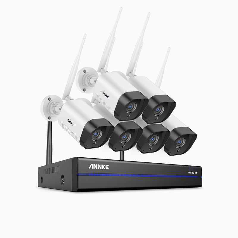WS300 – 2K Super HD 8 Channel 6 Cameras Wireless NVR Security System, Built-in Mic, Human Recognition, Works with Alexa