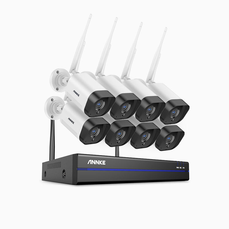 WS300 – 2K Super HD 8 Channel 8 Cameras Wireless NVR Security System, Built-in Mic, Human Recognition, Works with Alexa