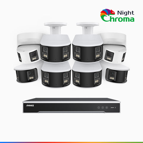 NightChroma<sup>TM</sup> NDK800 – 4K 8 Channel Panoramic Dual Lens PoE Security System with 6 Bullet & 2 Turret Cameras, f/1.0 Super Aperture, Acme Color Night Vision, Active Siren and Strobe, Human & Vehicle Detection, Built-in Mic,Two-Way Audio