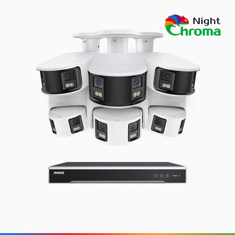 NightChroma<sup>TM</sup> NDK800 – 4K 8 Channel Panoramic Dual Lens PoE Security System, 3 Bullet & 3 Turret Cameras, f/1.0 Super Aperture, Acme Color Night Vision, Active Siren and Strobe, Human & Vehicle Detection, Built-in Mic ,Two-Way Audio