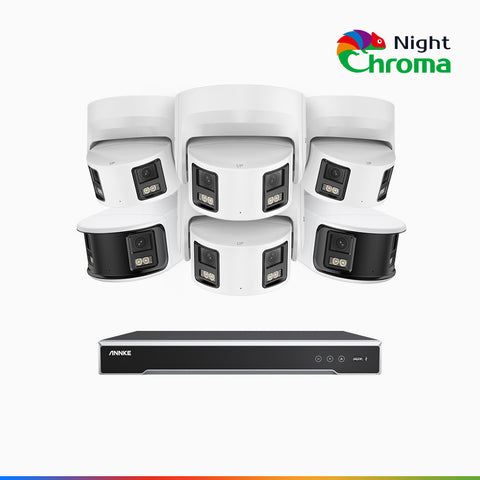 NightChroma<sup>TM</sup> NDK800 – 4K 8 Channel Panoramic Dual Lens PoE Security System with 2 Bullet & 4 Turret Cameras, f/1.0 Super Aperture, Acme Color Night Vision, Active Siren and Strobe, Human & Vehicle Detection, Built-in Mic ,Two-Way Audio