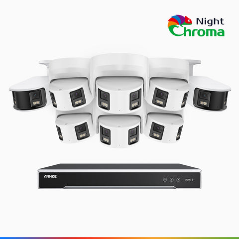 NightChroma<sup>TM</sup> NDK800 – 4K 8 Channel Panoramic Dual Lens PoE Security System with 2 Bullet & 6 Turret Cameras, f/1.0 Super Aperture, Acme Color Night Vision, Active Siren and Strobe, Human & Vehicle Detection, Built-in Mic ,Two-Way Audio