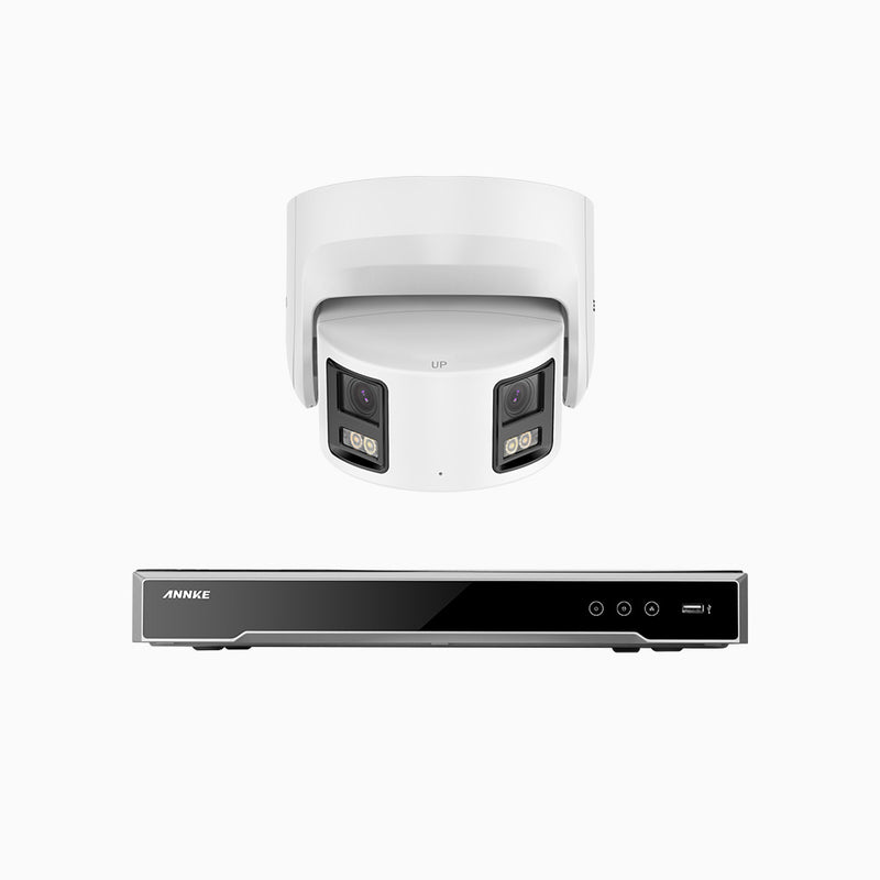 NightChroma<sup>TM</sup> NDK800 – 4K 8 Channel 1 Panoramic Dual Lens Camera PoE Security System, f/1.0 Super Aperture, Acme Color Night Vision, Active Siren and Strobe, Human & Vehicle Detection, 2CH 4K Decoding Capability, Built-in Mic ,Two-Way Audio