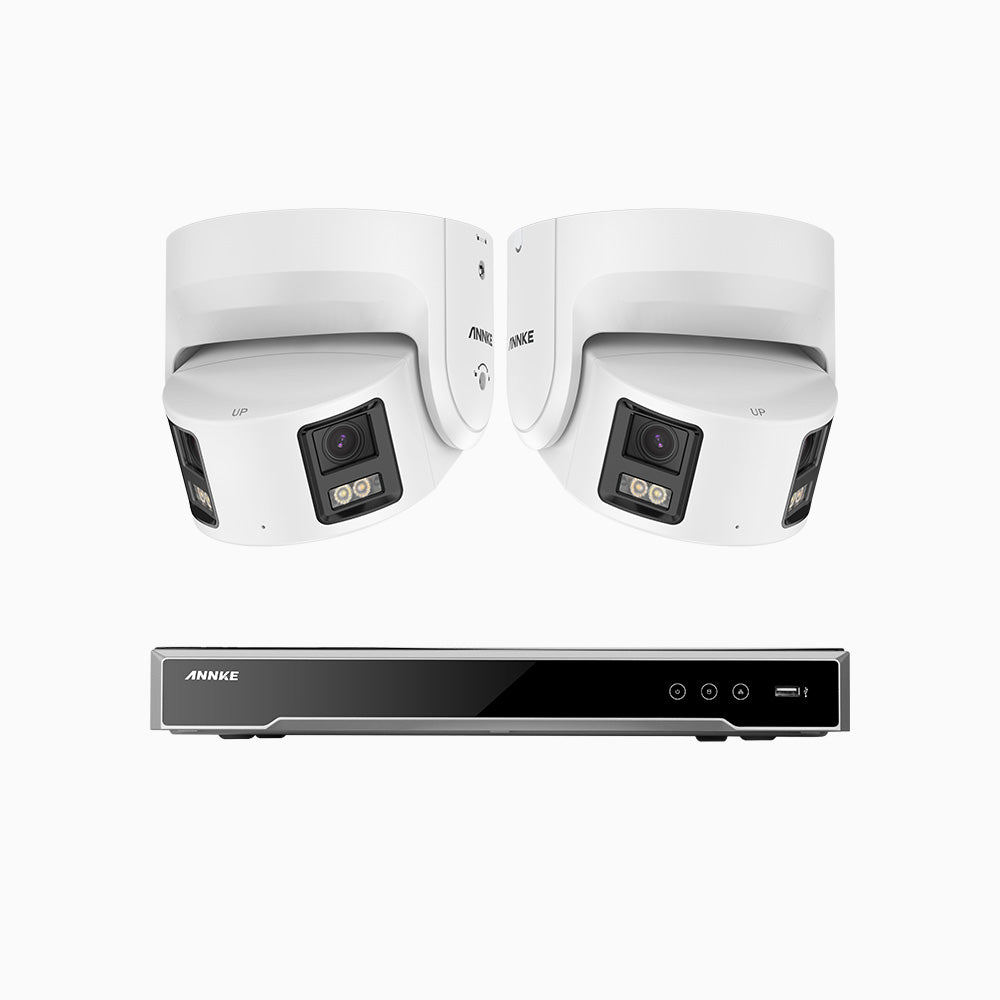 NightChroma<sup>TM</sup> NDK800 – 4K 8 Channel 2 Panoramic Dual Lens Cameras PoE Security System, f/1.0 Super Aperture, Acme Color Night Vision, Active Siren and Strobe, Human & Vehicle Detection, 2CH 4K Decoding Capability, Built-in Mic ,Two-Way Audio