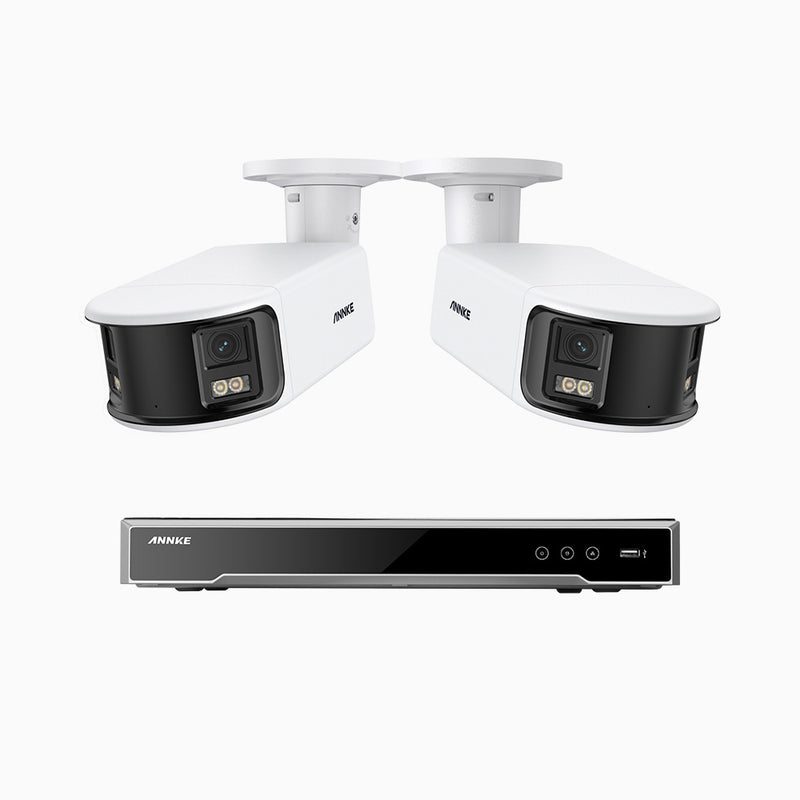 NightChroma<sup>TM</sup> NDK800 – 4K 8 Channel 2 Panoramic Dual Lens Cameras PoE Security System, f/1.0 Super Aperture, Acme Color Night Vision, Active Siren and Strobe, Human & Vehicle Detection, 2CH 4K Decoding Capability, Built-in Mic ,Two-Way Audio