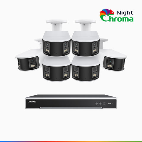 NightChroma<sup>TM</sup> NDK800 – 4K 8 Channel 6 Panoramic Dual Lens Camera PoE Security System, f/1.0 Super Aperture, Acme Color Night Vision, Active Siren and Strobe, Human & Vehicle Detection, 2CH 4K Decoding Capability, Built-in Mic ,Two-Way Audio