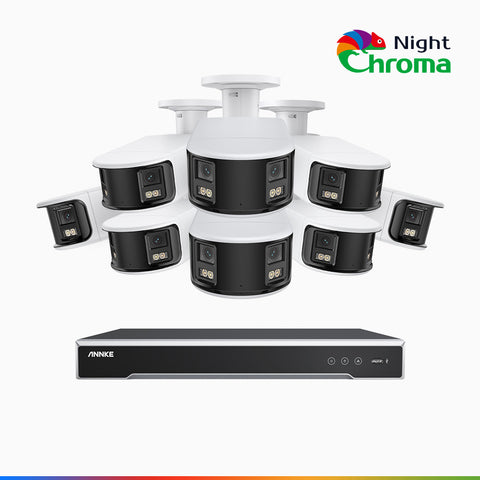 NightChroma<sup>TM</sup> NDK800 – 4K 8 Channel 8 Panoramic Dual Lens Camera PoE Security System, f/1.0 Super Aperture, Acme Color Night Vision, Active Siren and Strobe, Human & Vehicle Detection, 2CH 4K Decoding Capability, Built-in Mic ,Two-Way Audio