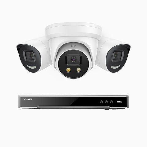 AH800 - 4K 8 Channel PoE Security System with 2 Bullet & 1 Turret Cameras, 1/1.8'' BSI Sensor, f/1.6 Aperture (0.003 Lux), Siren & Strobe Alarm,Two-Way Audio, Human & Vehicle Detection,  Perimeter Protection, Works with Alexa