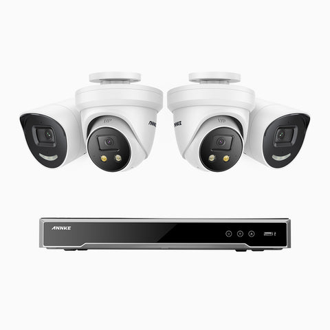 AH800 - 4K 8 Channel PoE Security System with 2 Bullet & 2 Turret Cameras, 1/1.8'' BSI Sensor, f/1.6 Aperture (0.003 Lux), Siren & Strobe Alarm,Two-Way Audio, Human & Vehicle Detection,  Perimeter Protection, Works with Alexa