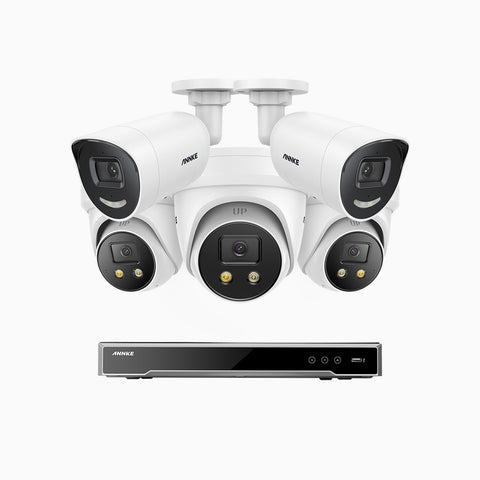 AH800 - 4K 8 Channel PoE Security System with 2 Bullet & 3 Turret Cameras, 1/1.8'' BSI Sensor, f/1.6 Aperture (0.003 Lux), Siren & Strobe Alarm,Two-Way Audio, Human & Vehicle Detection,  Perimeter Protection, Works with Alexa
