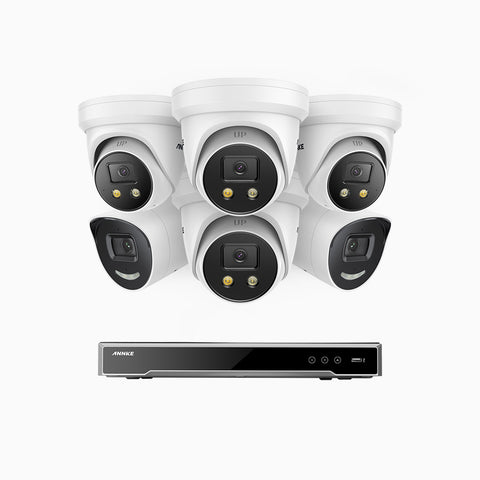 AH800 - 4K 8 Channel PoE Security System with 2 Bullet & 4 Turret Cameras, 1/1.8'' BSI Sensor, f/1.6 Aperture (0.003 Lux), Siren & Strobe Alarm,Two-Way Audio, Human & Vehicle Detection,  Perimeter Protection, Works with Alexa