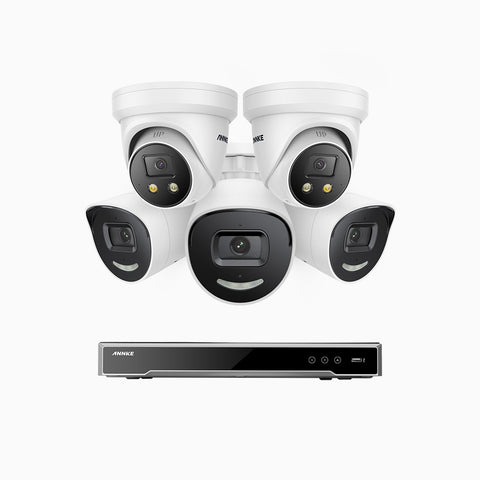 AH800 - 4K 8 Channel PoE Security System with 3 Bullet & 2 Turret Cameras, 1/1.8'' BSI Sensor, f/1.6 Aperture (0.003 Lux), Siren & Strobe Alarm,Two-Way Audio, Human & Vehicle Detection,  Perimeter Protection, Works with Alexa