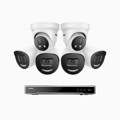 AH800 - 4K 8 Channel PoE Security System with 4 Bullet & 2 Turret Cameras, 1/1.8'' BSI Sensor, f/1.6 Aperture (0.003 Lux), Siren & Strobe Alarm,Two-Way Audio, Human & Vehicle Detection,  Perimeter Protection, Works with Alexa