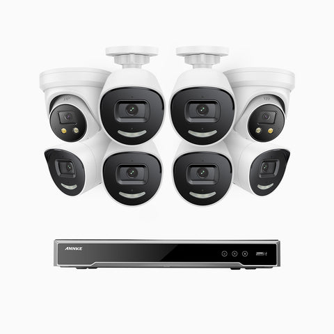 AH800 - 4K 8 Channel PoE Security System with 6 Bullet & 2 Turret Cameras, 1/1.8'' BSI Sensor, f/1.6 Aperture (0.003 Lux), Siren & Strobe Alarm,Two-Way Audio, Human & Vehicle Detection,  Perimeter Protection, Works with Alexa