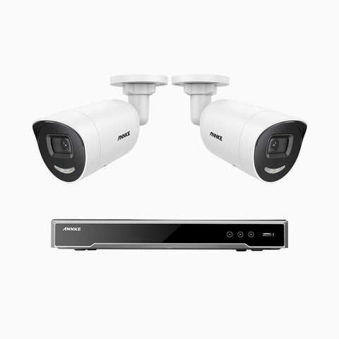 AH800 - 4K 8 Channel 2 Cameras PoE Security System, 1/1.8'' BSI Sensor, f/1.6 Aperture (0.003 Lux), Siren & Strobe Alarm,Two-Way Audio, Human & Vehicle Detection,  Perimeter Protection, Works with Alexa