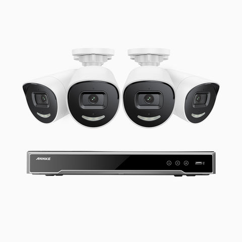 AH800 - 4K 8 Channel 4 Cameras PoE Security System, 1/1.8'' BSI Sensor, f/1.6 Aperture (0.003 Lux), Siren & Strobe Alarm,Two-Way Audio, Human & Vehicle Detection,  Perimeter Protection, Works with Alexa