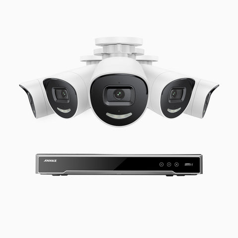 AH800 - 4K 8 Channel 5 Cameras PoE Security System, 1/1.8'' BSI Sensor, f/1.6 Aperture (0.003 Lux), Siren & Strobe Alarm,Two-Way Audio, Human & Vehicle Detection,  Perimeter Protection, Works with Alexa