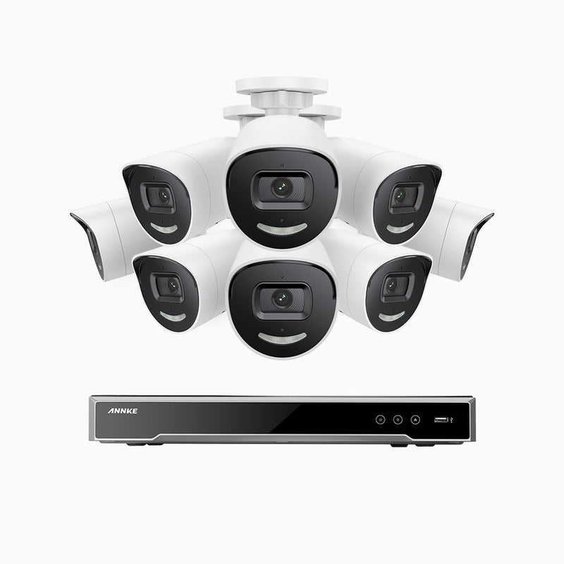 AH800 - 4K 8 Channel 8 Cameras PoE Security System, 1/1.8'' BSI Sensor, f/1.6 Aperture (0.003 Lux), Siren & Strobe Alarm, 2CH 4K Decoding Capability, Human & Vehicle Detection, Perimeter Protection