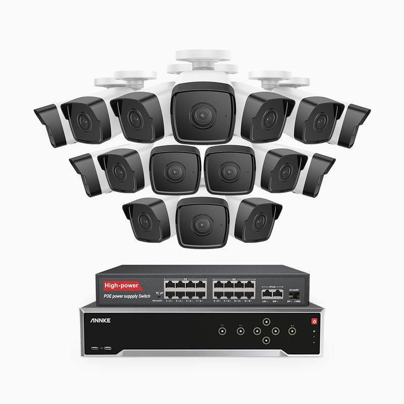 H500 - 3K 32 Channel 16 Cameras PoE Security System, EXIR 2.0 Night Vision, Built-in Mic & SD Card Slot, Works with Alexa, 16-Port PoE Switch Included ,IP67 Waterproof, RTSP Supported