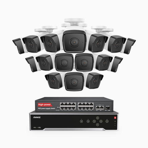 H500 - 5MP 32 Channel 16 Cameras PoE Security System, EXIR 2.0 Night Vision, Built-in Mic & SD Card Slot, Works with Alexa, 16-Port PoE Switch Included ,IP67 Waterproof, RTSP Supported