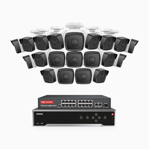 H500 - 3K 32 Channel 20 Cameras PoE Security System, EXIR 2.0 Night Vision, Built-in Mic & SD Card Slot, Works with Alexa, 16-Port PoE Switch Included ,IP67 Waterproof, RTSP Supported