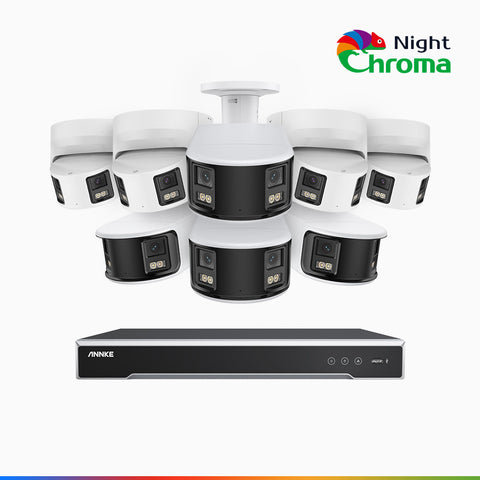 NightChroma<sup>TM</sup> NDK800 – 4K 16 Channel Panoramic Dual Lens PoE Security System with 4 Bullet & 4 Turret Cameras, f/1.0 Super Aperture, Acme Color Night Vision, Active Siren and Strobe, Human & Vehicle Detection, Built-in Mic ,Two-Way Audio