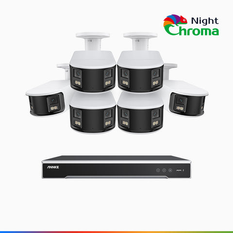 NightChroma<sup>TM</sup> NDK800 – 4K 16 Channel 6 Panoramic Dual Lens Cameras PoE Security System, f/1.0 Super Aperture, Acme Color Night Vision, Active Siren and Strobe, Human & Vehicle Detection, 2CH 4K Decoding Capability, Built-in Mic ,Two-Way Audio