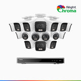 NightChroma<sup>TM</sup> NCK800 – 4K 16 Channel PoE Security System with 12 Bullet & 4 Turret Cameras, f/1.0 Super Aperture, Color Night Vision, 2CH 4K Decoding Capability, Human & Vehicle Detection, Intelligent Behavior Analysis, Built-in Mic, 124° FoV
