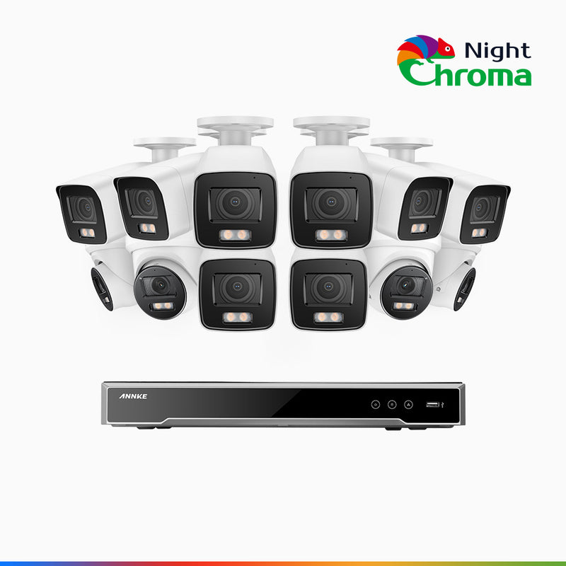 NightChroma<sup>TM</sup> NCK800 – 4K 16 Channel PoE Security System with 8 Bullet & 4 Turret Cameras, f/1.0 Super Aperture, Color Night Vision, 2CH 4K Decoding Capability, Human & Vehicle Detection, Intelligent Behavior Analysis, Built-in Mic, 124° FoV