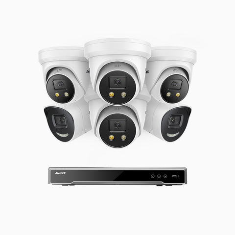 AH800 - 4K 16 Channel PoE Security System with 2 Bullet & 4 Turret Cameras, 1/1.8'' BSI Sensor, f/1.6 Aperture (0.003 Lux), Siren & Strobe Alarm,Two-Way Audio, Human & Vehicle Detection,  Perimeter Protection, Works with Alexa