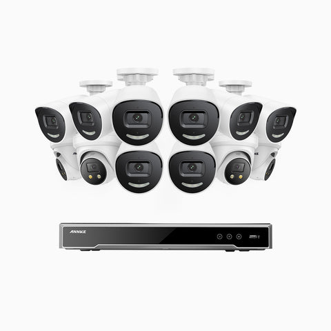 AH800 - 4K 16 Channel PoE Security System with 8 Bullet & 4 Turret Cameras, 1/1.8'' BSI Sensor, f/1.6 Aperture (0.003 Lux), Siren & Strobe Alarm,Two-Way Audio, Human & Vehicle Detection,  Perimeter Protection, Works with Alexa