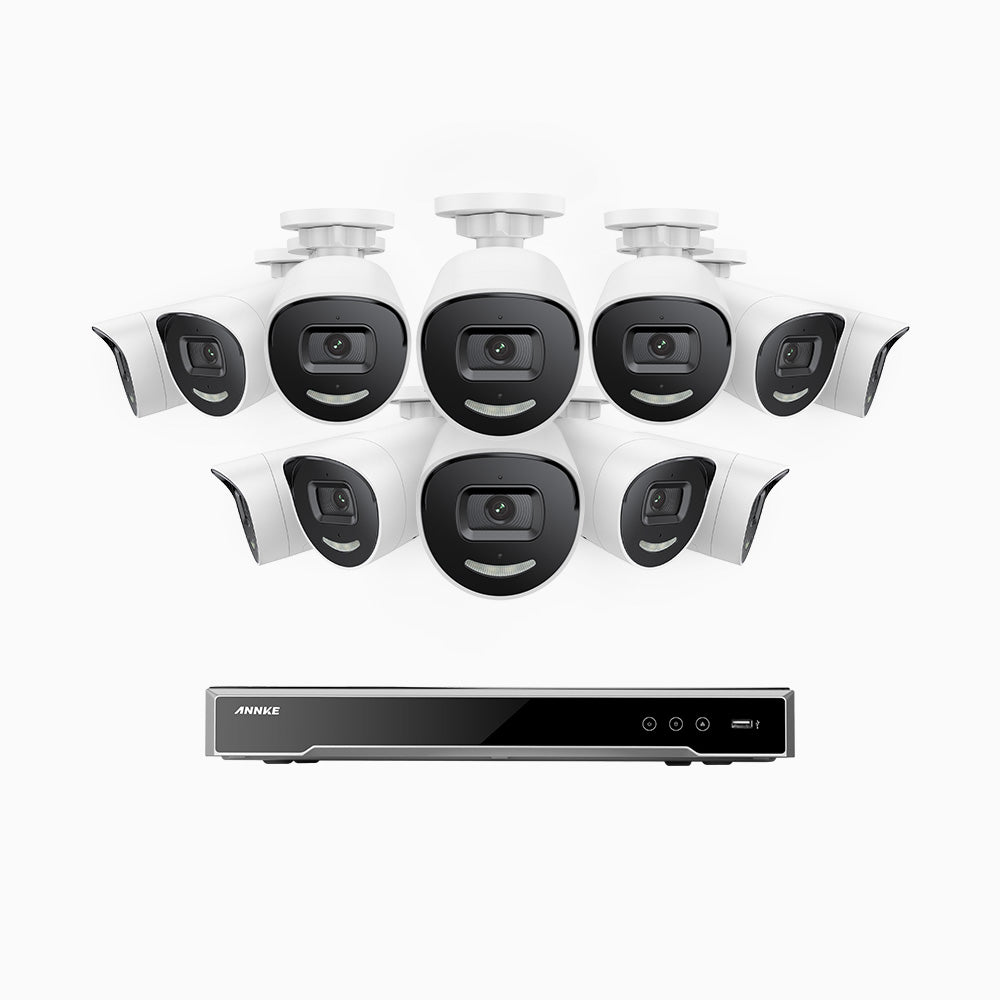 H800X - 4K 16 Channel 12 Cameras PoE Security System, 1/1.8'' BSI Sensor, f/1.6 Aperture (0.003 Lux), Siren & Strobe Alarm,Two-Way Audio, Human & Vehicle Detection, Perimeter Protection, Works with Alexa , All-Metal Housing