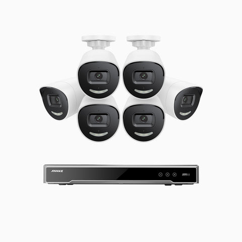 AH800 - 4K 16 Channel 6 Cameras PoE Security System, 1/1.8'' BSI Sensor, f/1.6 Aperture (0.003 Lux), Siren & Strobe Alarm,Two-Way Audio, Human & Vehicle Detection,  Perimeter Protection, Works with Alexa