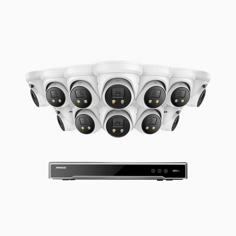 H800X - 4K 16 Channel 12 Cameras PoE Security System, 1/1.8'' BSI Sensor, f/1.6 Aperture (0.003 Lux), Siren & Strobe Alarm,Two-Way Audio, Human & Vehicle Detection, Perimeter Protection, Works with Alexa , All-Metal Housing