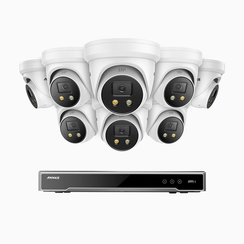 H800X - 4K 16 Channel 8 Cameras PoE Security System, 1/1.8'' BSI Sensor, f/1.6 Aperture (0.003 Lux), Siren & Strobe Alarm,Two-Way Audio, Human & Vehicle Detection, Perimeter Protection, Works with Alexa , All-Metal Housing