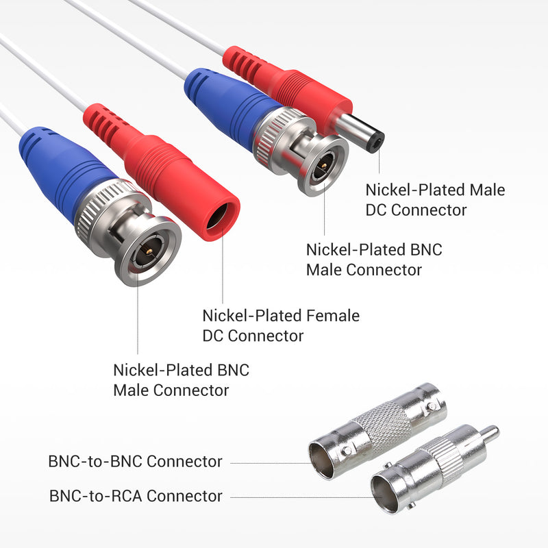 Fire Rated 4-Pack 100% UL-Certified 30 m/100 ft All-in-One BNC Video Power Cables